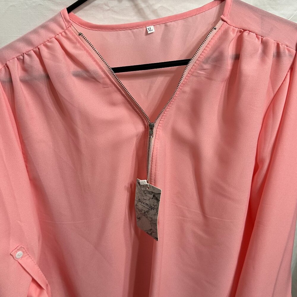 Womens Beautiful Pink Long Sleeve Zip up Blouse.